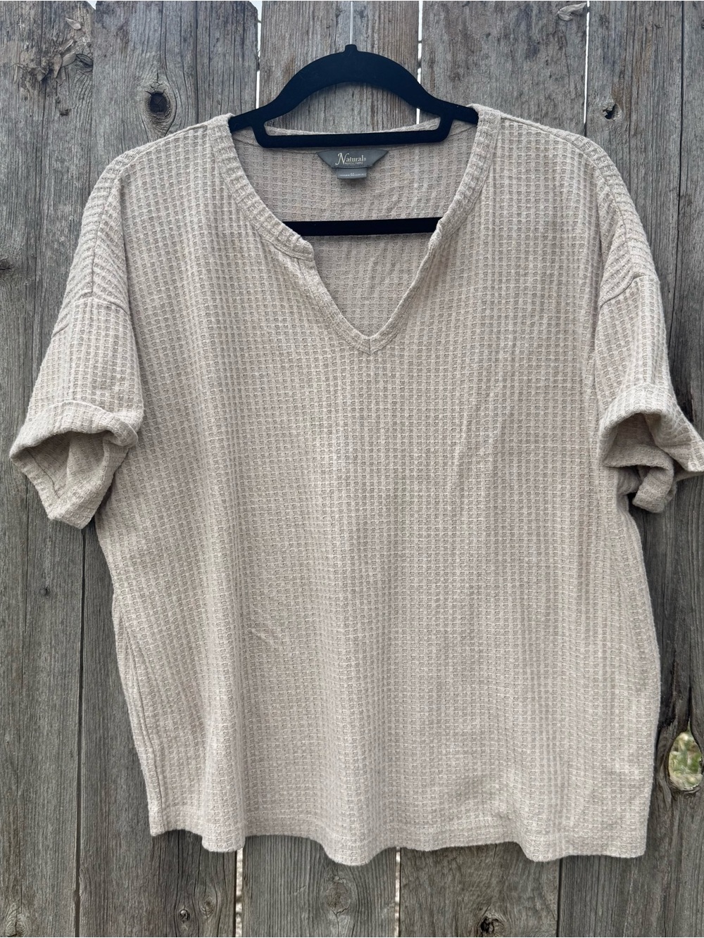 NATURAL LIFE Tan Waffle-Knit Short Sleeve V-Neck Tee
